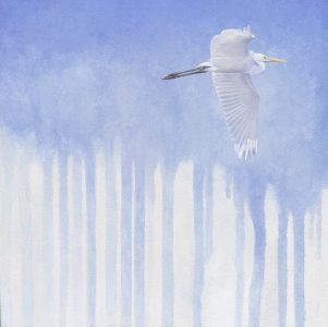 great egret, casein on panel